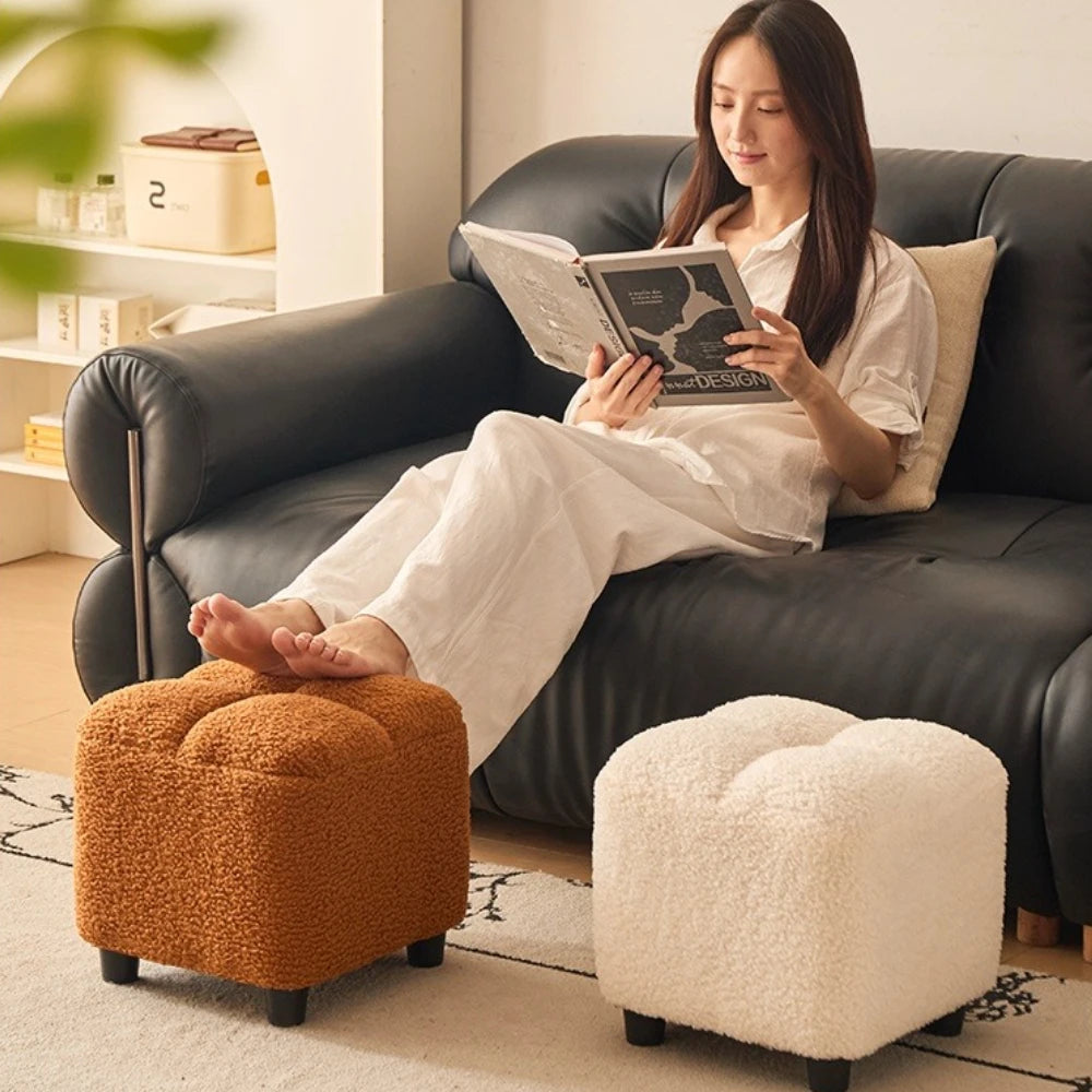 Pouf Repose-Pieds en Laine Bouclée avec Rangement