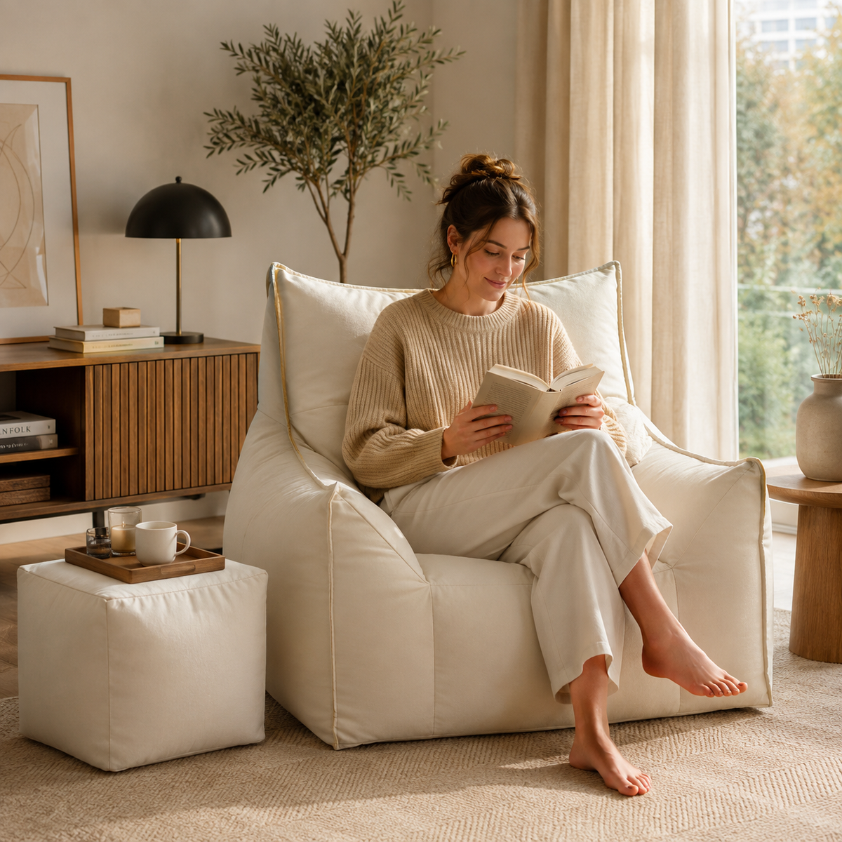 Fauteuil Pouf en Cuir
