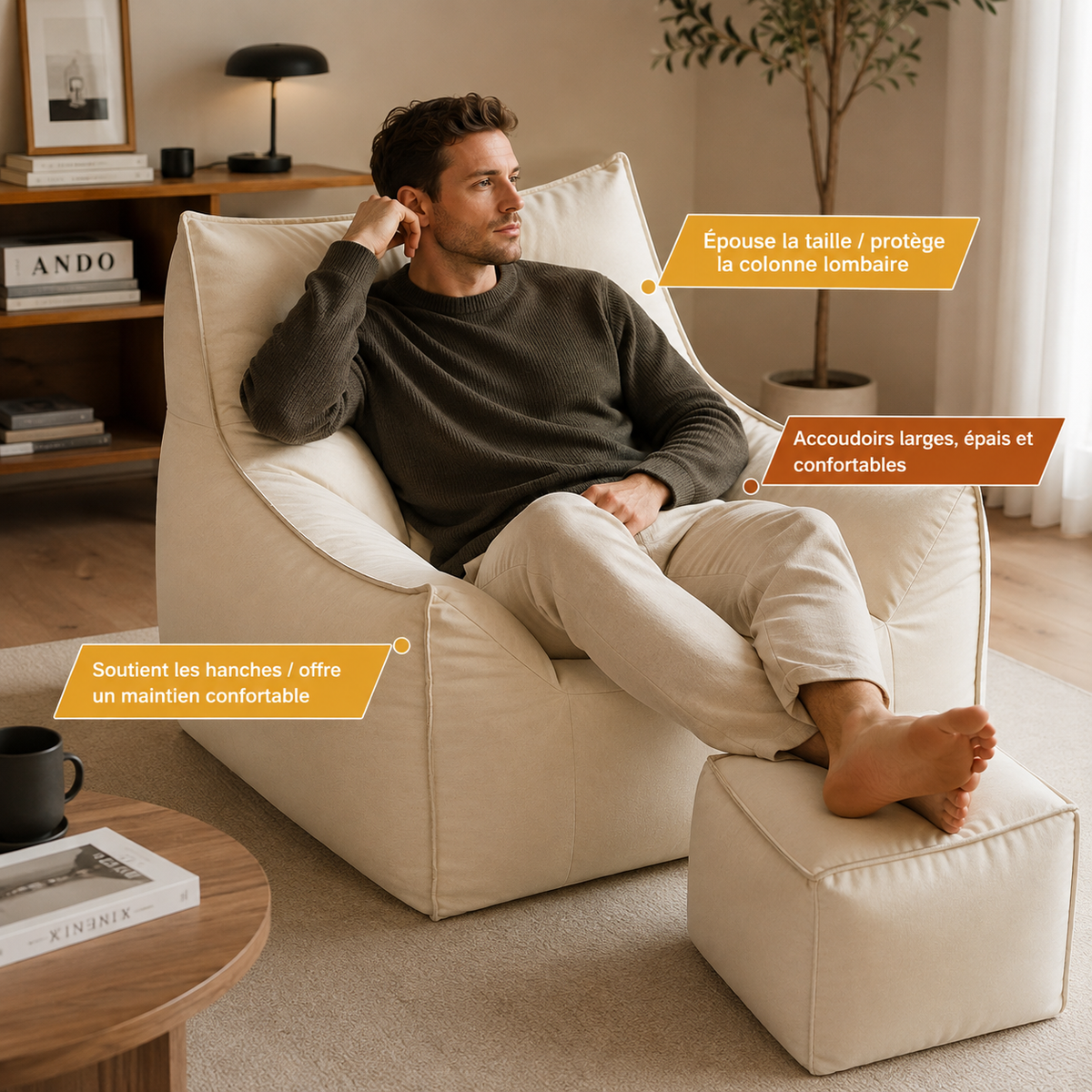Fauteuil Pouf en Cuir
