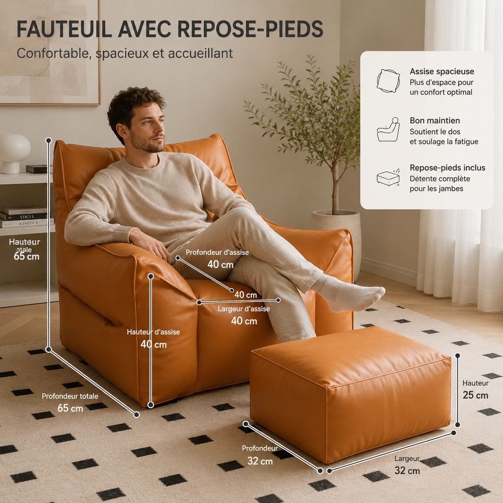 Fauteuil Pouf en Cuir