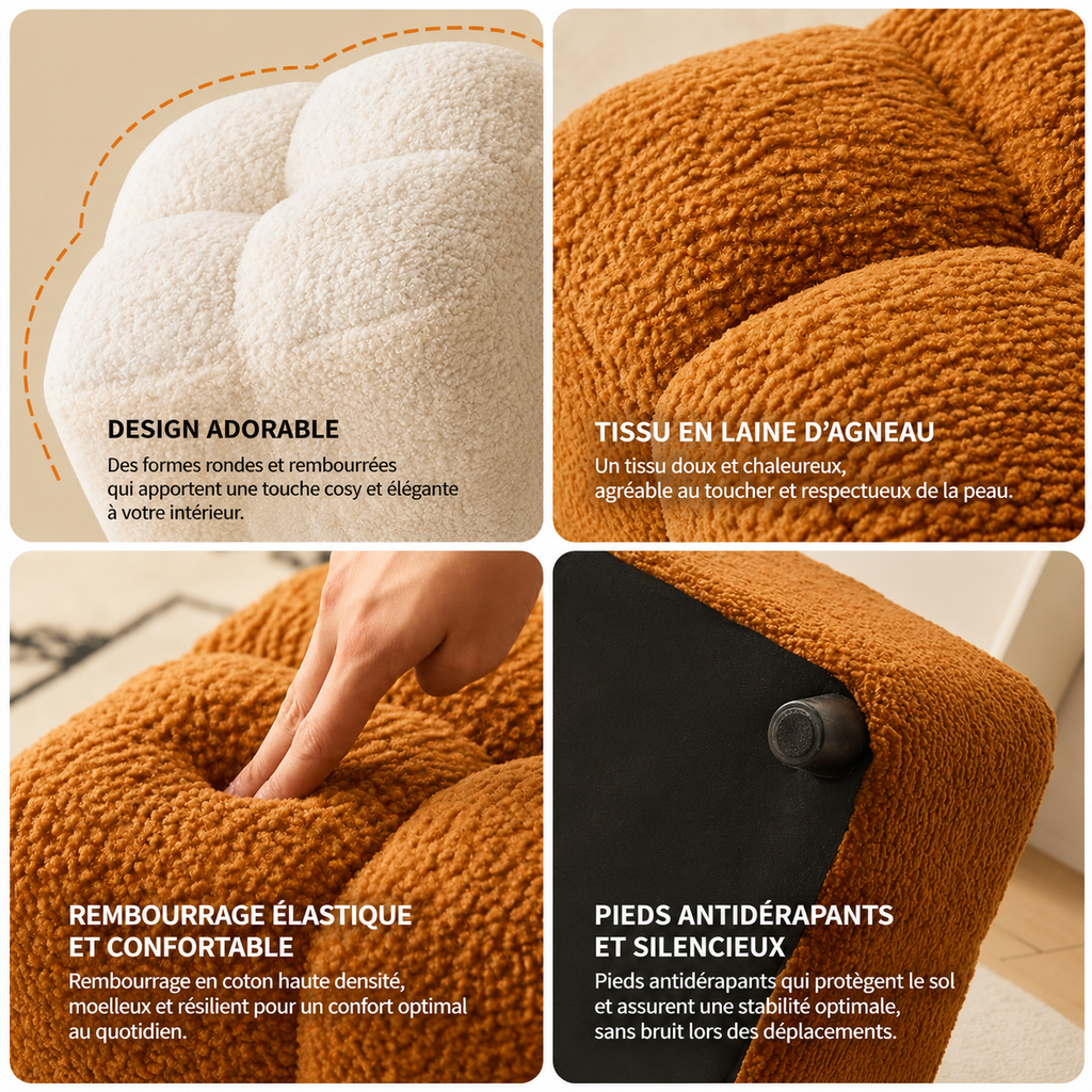 Pouf Repose-Pieds en Laine Bouclée avec Rangement
